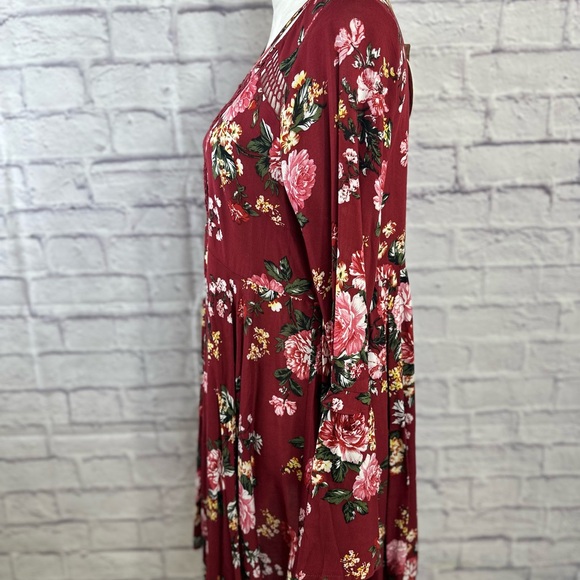 Umgee USA Burgundy Floral Boho Mini Dress – Size Small NWT - Picture 5 of 13